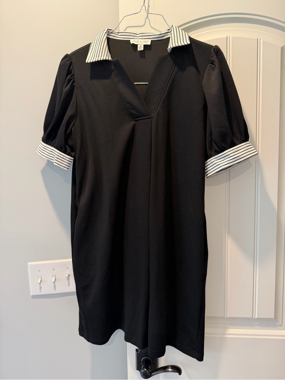 She + Sky Black Dress with White Striped Collar